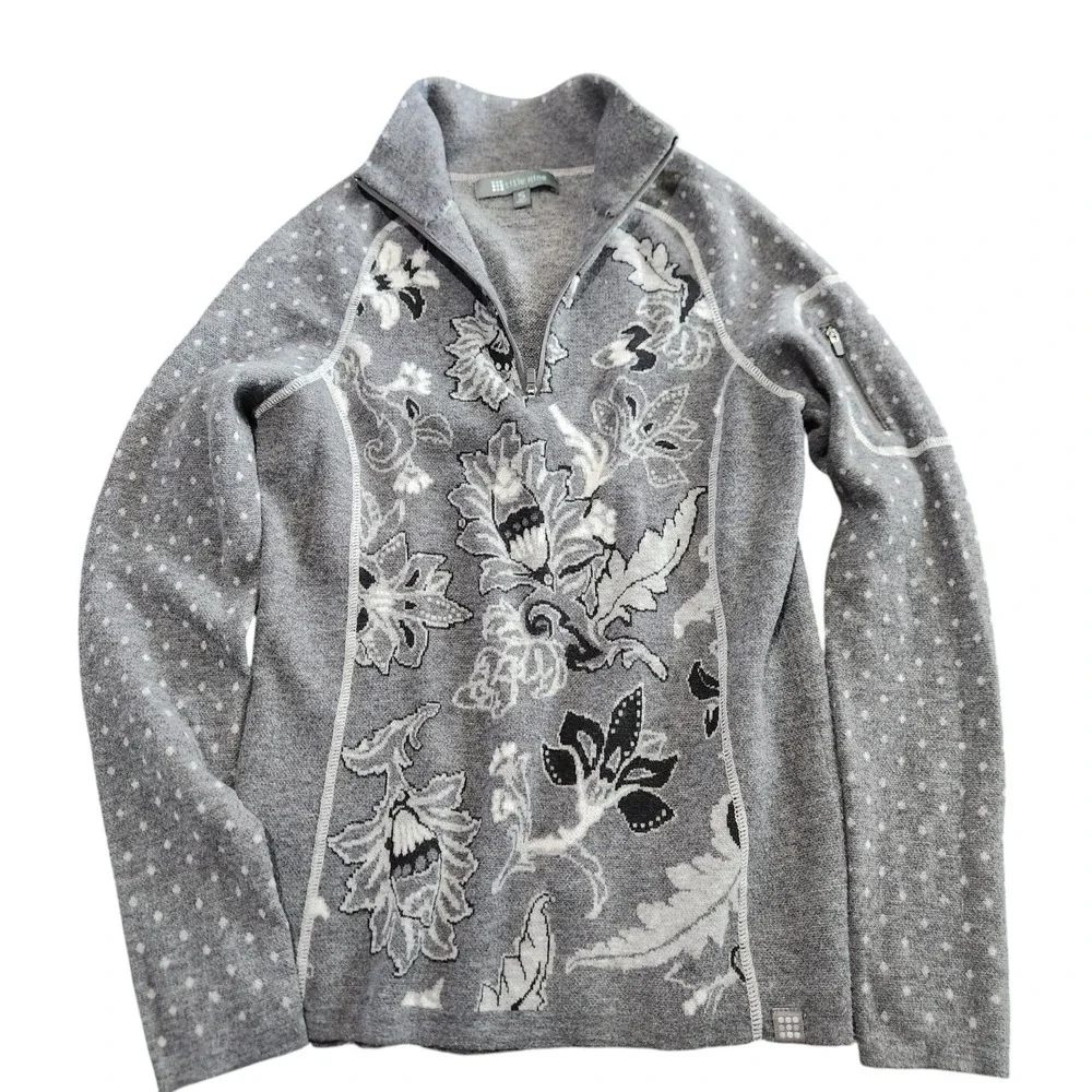 Title Nine Women's S Merino Wool Blend Quarter Zip Pullover Sweater Grey Nordic